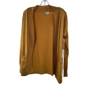 Cielo Women's Cardigan Open Front Long Sleeve Yellow Size Small Pockets New